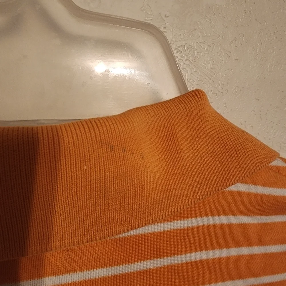 Polo by Ralph Lauren Pima Interlock Orange & White Stripe Polo Shirt Sz L (spots
